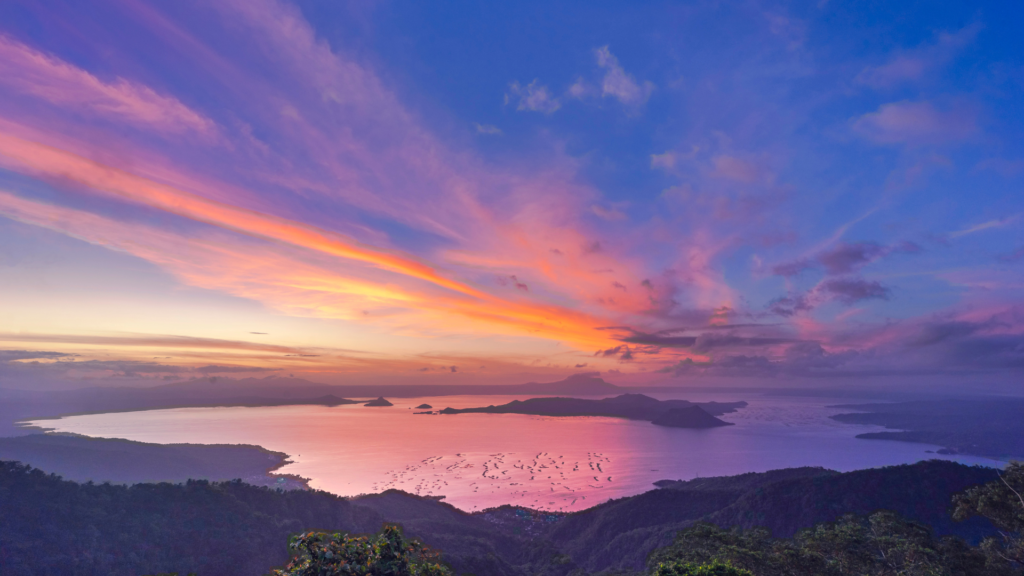 Sunset aerial view of Tagaytay City 