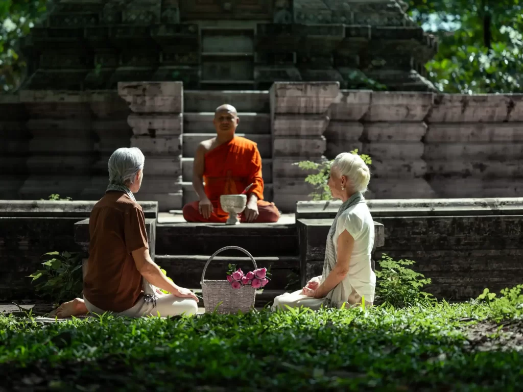 Private monk blessing for a couple at an ancient temple in Siem Reap, Cambodia – exclusive high-end local experience in Asia