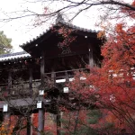 The wooden corridor bridge of Tofuku-ji temple engulfed in crimson maple foliage during autumn koyo season, Kyoto — one of Japan's most spectacular momiji viewing sites