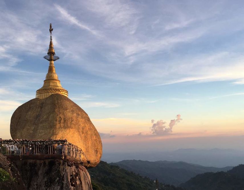 Myanmar Golden Rock Pagoda at Sunset
