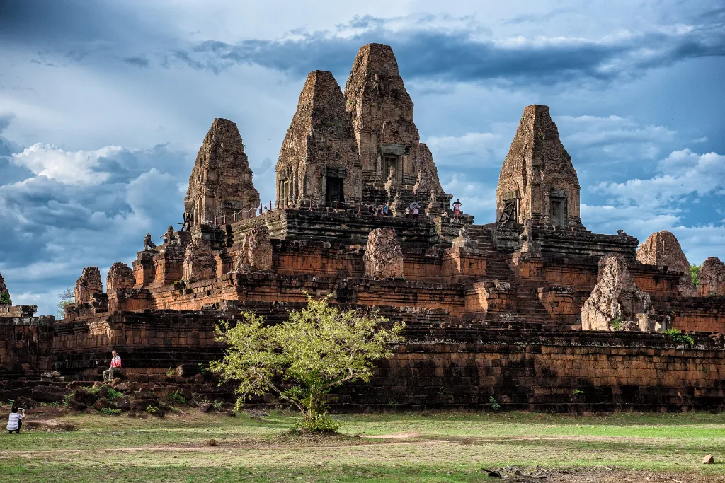 Imposing brick and laterite structure of Pre Rup temple, offering stunning sunset views and potential for exclusive MICE events in the Angkor complex.